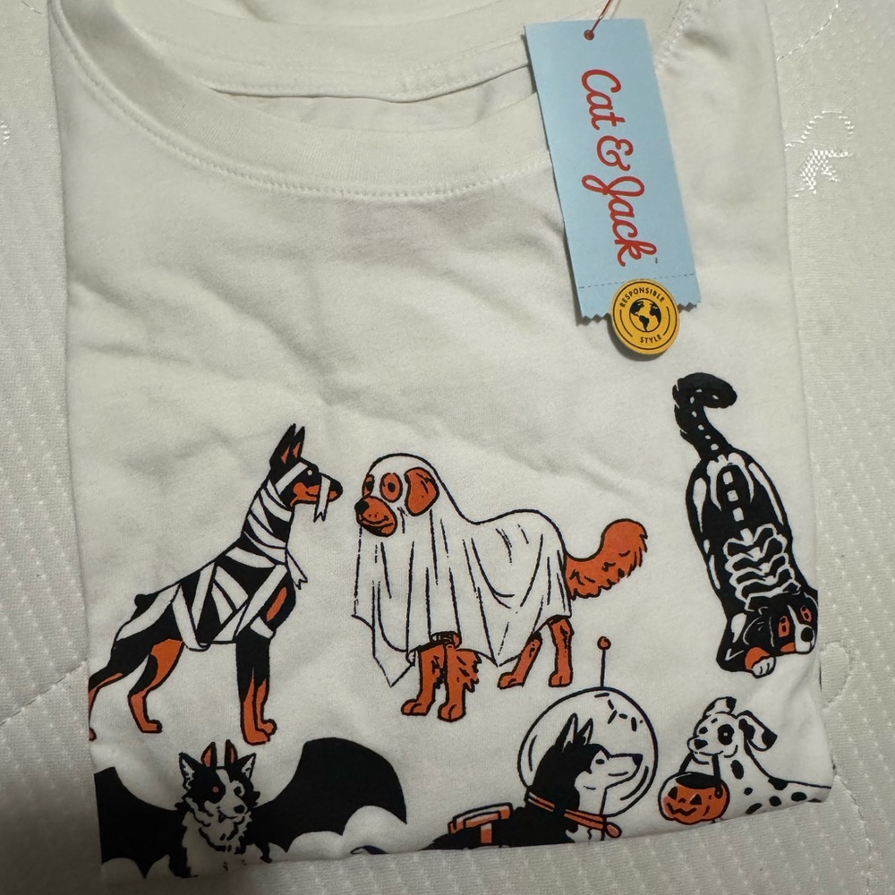 Cat & Jack Kids' Halloween Dog T-Shirt - White and Orange